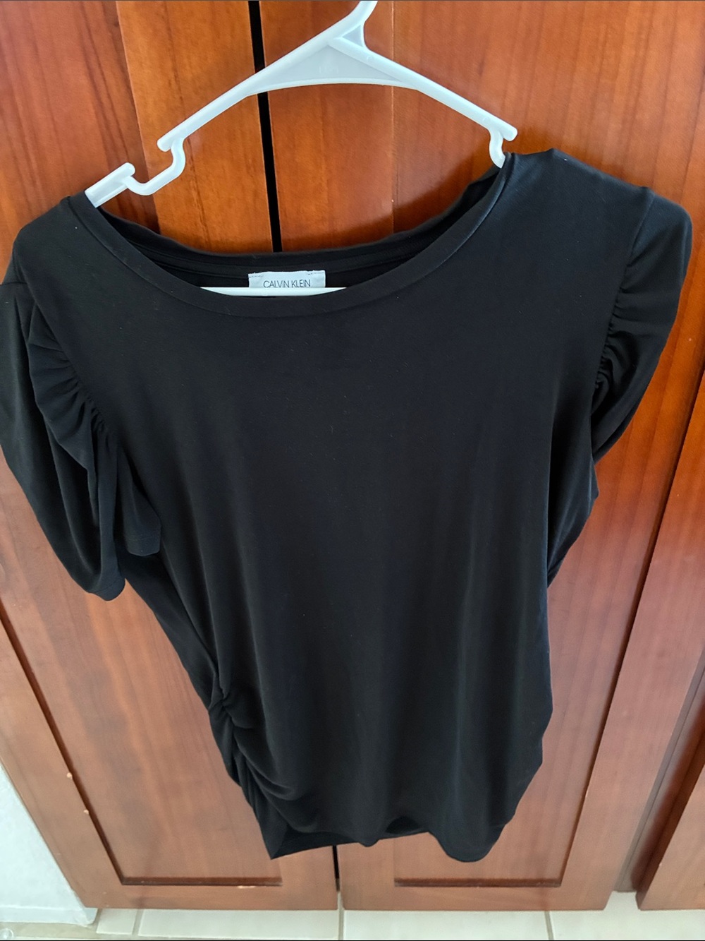 Calvin Klein Black Short Sleeve Ruched Detail Top